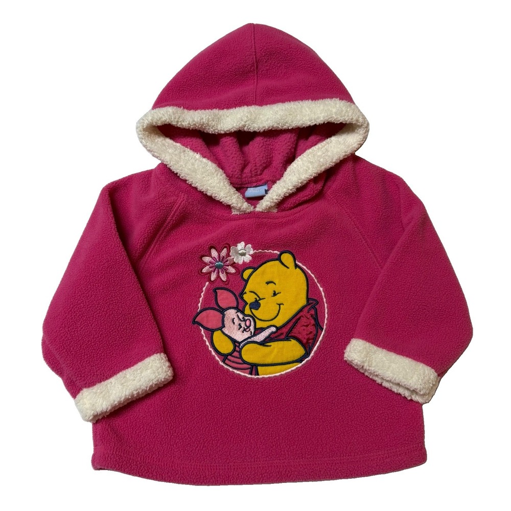 Vtg Y2K Disney Winnie The Pooh & Piglet Pink Fleece Baby Hoodie 12 Months